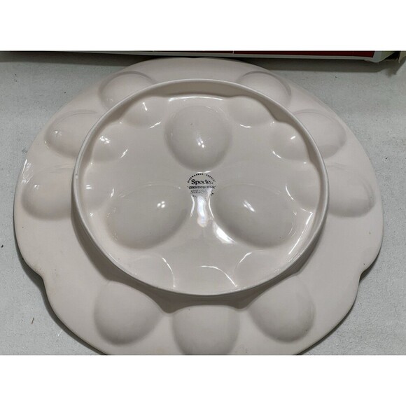 Spode Holiday Christmas Tree Porcelain Devilled Egg Dish, 13 Inch Holds 12 Eggs - Picture 4 of 8